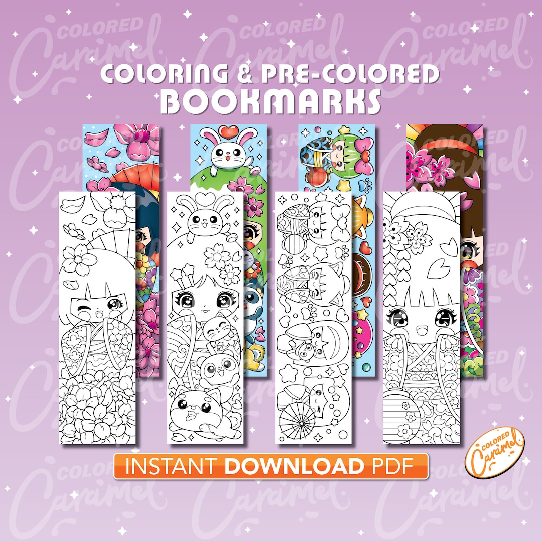Kawaii Kokeshi Dolls Coloring Bookmarks, Printables Instant Digital ...