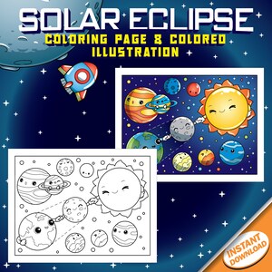 Total Solar Eclipse April 8 2024 Coloring Page for Kids, Cute Printable