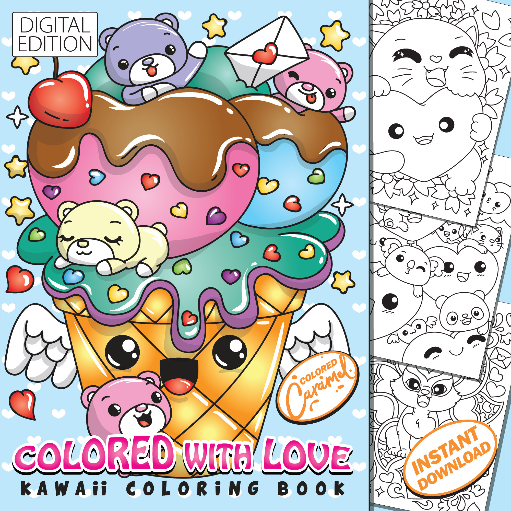 Cute Valentines Kawaii Coloring Book, Printable PDF Instant Digital  Download, Colorable Pages Full of Love, Hearts, Sweets, Animals, Food 