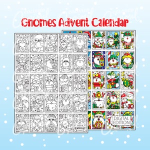 Gnome Coloring Advent Calendar Printable PDF Download, Christmas Countdown Coloring Page with Cute, Joyful and Festive Illustrations