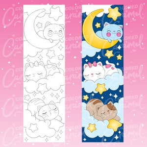 Kawaii Cats Coloring Bookmarks, Printables Instant Digital Download PDF, Cute Set of Colorable, Colorful DIY Make Your Own Marker for Books image 4