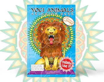 Yoga Coloring Book Printable Digital PDF Instant Download, Fun and Relaxing Stress-Free for Adults with Cute Animals, Asanas and Mandalas