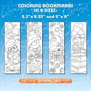 Gnome Coloring Bookmarks, Printables Instant Digital Download PDF, Cute ...