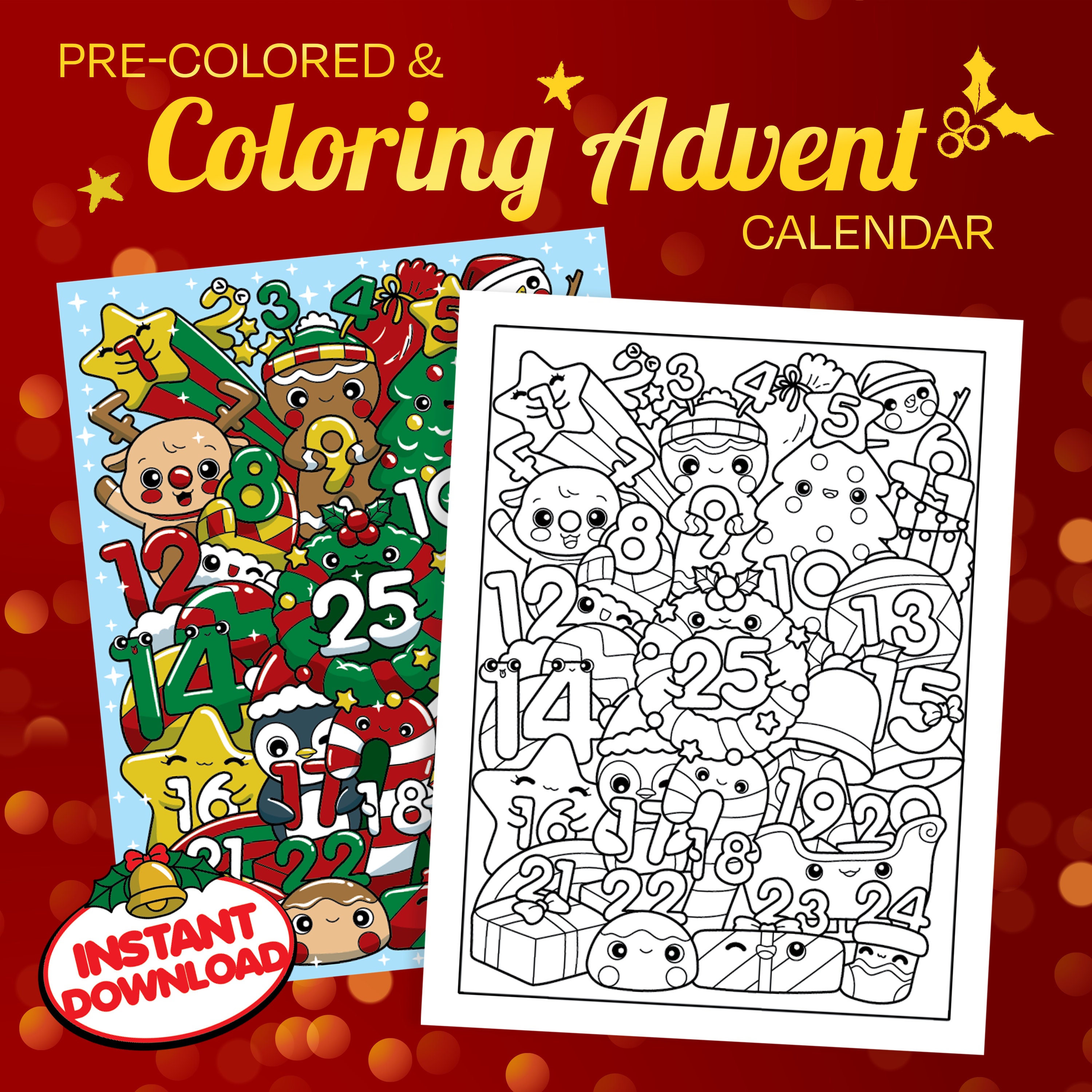 Kawaii Christmas Advent Calendar — coloring book cover