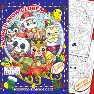 Kawaii Christmas Coloring Book, Printable Instant Digital Download PDF, Colorable Pages with Santa Animals, Joyful Elves, Festive Sweets