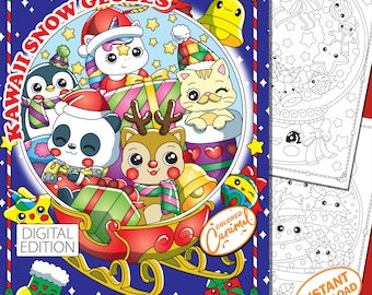 Kawaii Christmas Coloring Book, Printable Instant Digital Download PDF, Colorable Pages with Santa Animals, Joyful Elves, Festive Sweets