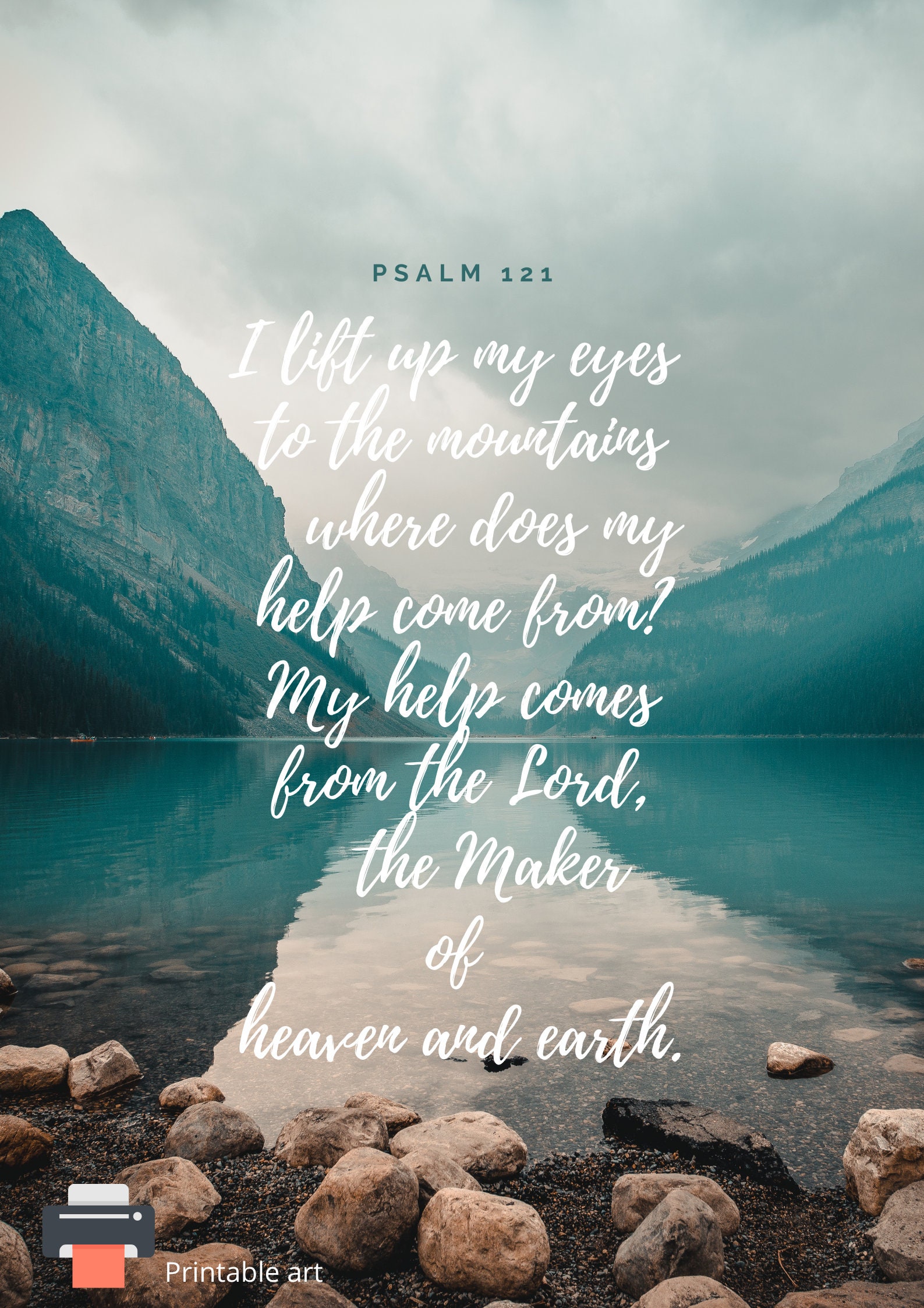 Biblical poster Psalm 121 I lift my eyes to the mountains Etsy