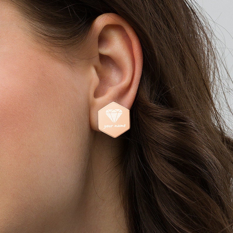 mothers day gift from daughter in law,Silver Hexagon,Elegant diamond Earrings,Stud Earrings with jewelry box,personalized gift