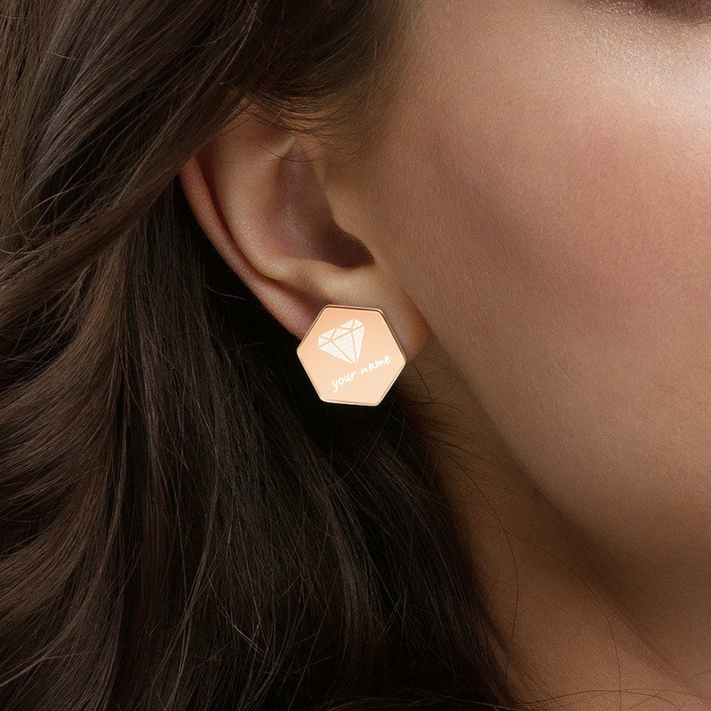 mothers day gift from daughter in law,Silver Hexagon,Elegant diamond Earrings,Stud Earrings with jewelry box,personalized gift