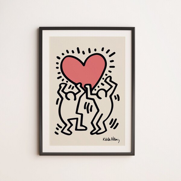 Keith Haring Print , Heart Poster , Keith Haring Poster , Keith Haring Wall Art , Exhibition Poster , Digital Download