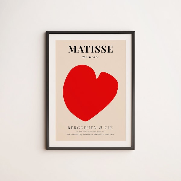 Matisse Print , Henri Matisse Art Exhibition Poster , The Heart ,  Red & Pink