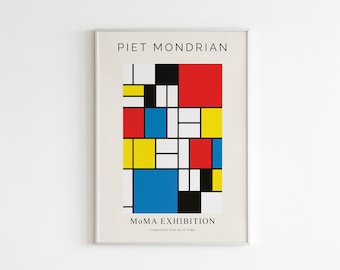 Mondrian Exhibition Poster , Mondrian Art  Print , Piet Mondrian Poster , Abstract Art