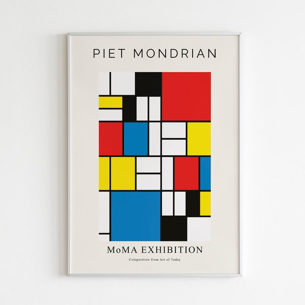 Mondrian Exhibition Poster , Mondrian Art  Print , Piet Mondrian Poster , Abstract Art