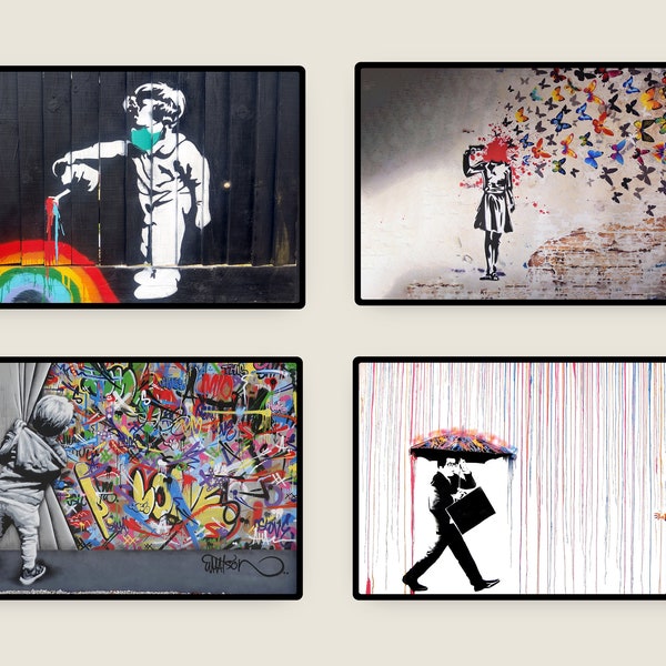 Samsung Frame TV Art , Set Of 4 Banksy  Wall Art , Samsung Frame TV Art , The Frame Tv , Digital DOWNLOAD , Frame Tv art 4k