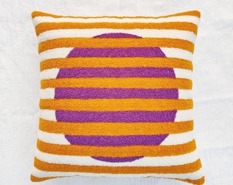 Purple, Mustard  & Ivory Embroidered Boho Textured Throw Cushion Cover Decorative Handmade Pillow Cover