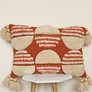 Mano indiana Ricamo trapuntato testurizzato cuscino Copertina Boho Ruggine decorativa Orange & Cream Cotton Throw Pillow