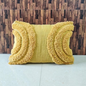 Mustard Yellow Boho Textured Pillow Case Cotton Tufted Textured Pillows 14x20 Cushion Cover Lumber Pillow