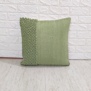 Sage Green Chunky Loops Hand Woven 100% Wool Inches Decorative Throw