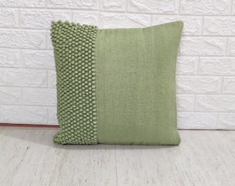 Sage Green Chunky Loops Hand Woven 100% Wool Inches Decorative Throw