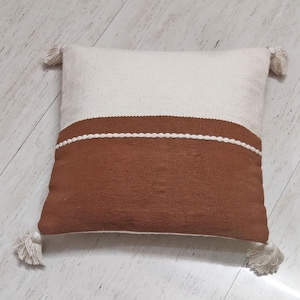 Handmade Rust Orange Tufted Cotton Pillow Cover: Boho Decor