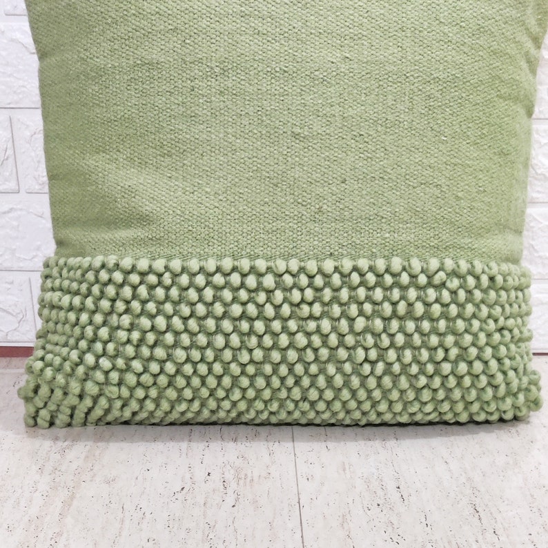 Sage Green Chunky Loops Hand Woven 100% Wool Inches Decorative Throw image 4
