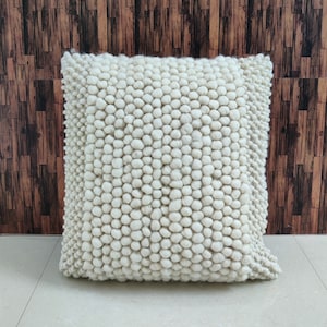 Funda de cojín con textura de bucles gruesos de algodón y lana tejida a mano en telar a mano en color blanco marfil roto, 20 x 20 pulgadas (50 x 50 cm), almohada decorativa estilo bohemio