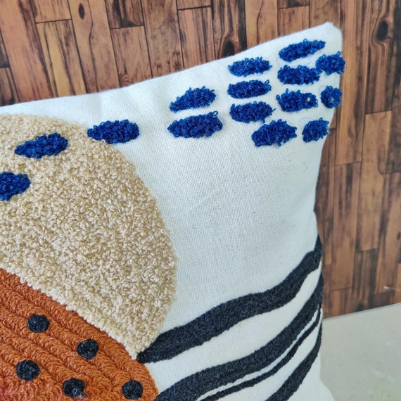 Cream Rust Teal Blue Mustard Yellow Multi Color Pillow Cover Boho Textured Pillow Case Crewel Embroidered Handmade Cushion Cover Etsy Canada