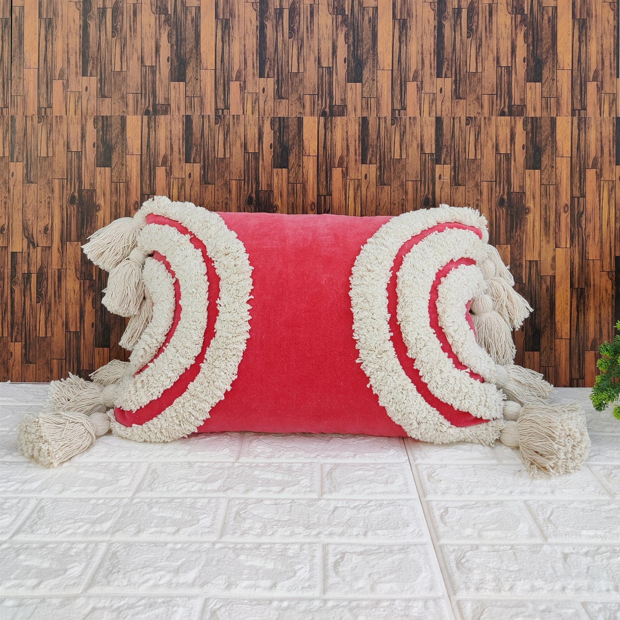 Velvet Tufted Textured Fuchsia & Ivory Off White Cushion Cover Etsy