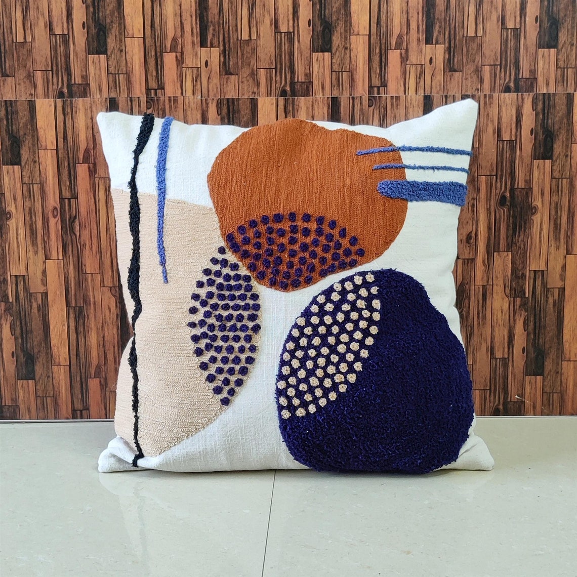 Navy Blue White Cream Ivory Rust Multi Color Pillow Boho Etsy