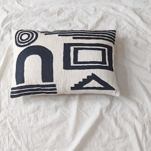 Black & Off White Embroidered Textured 100% Raw CottonDecorative Throw Pillow Cover