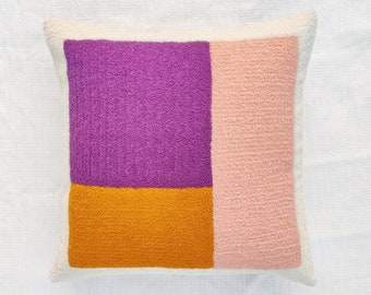 Combo of Purple, Mustard  & Ivory Embroidered Boho Textured Throw Cushion Cover Decorative Handmade Pillow Cover