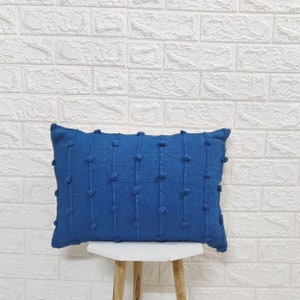 Blue Natural Raw Cotton Hand Loom Woven Hand Dyed Textured Fabric Boho Cushion Cover || Blue Throw Pillow Cover