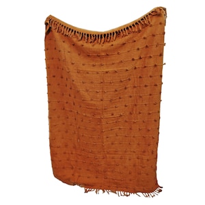 Handmade Rust Orange Cotton Throw Blanket: Chunky Loops Woven Sofa Decor (52x72 Inches)
