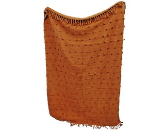 Handmade Rust Orange Cotton Throw Blanket: Chunky Loops Woven Sofa Decor (52x72 Inches)