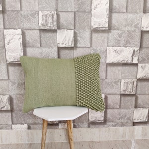 Sage Green / Light Forest Green Chunky Loops Wool Hand Woven Decorative Throw Pillow Cover
