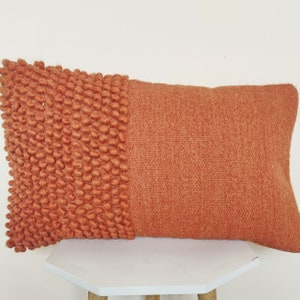 Deep Orange Rust Orange Chunky Loops Hand Woven 100% Wool Inches Decorative Throw