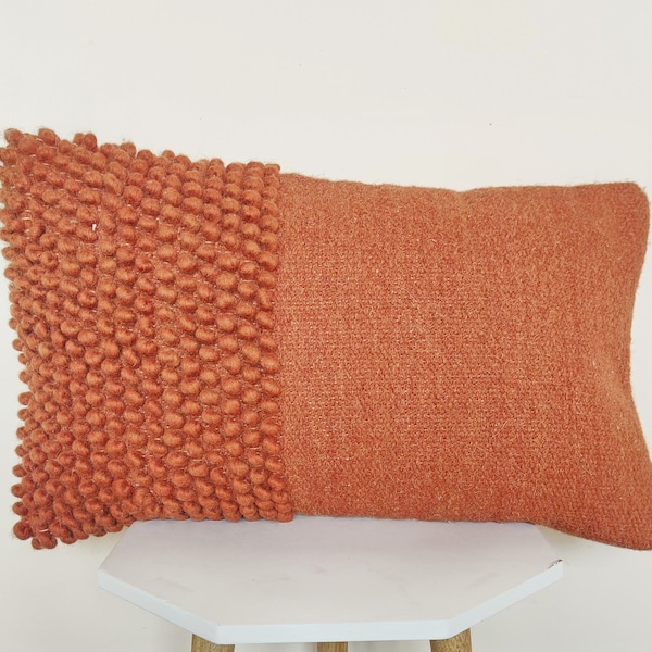 Deep Orange Rust Orange Chunky Loops Hand Woven 100% Wool Inches Decorative Throw
