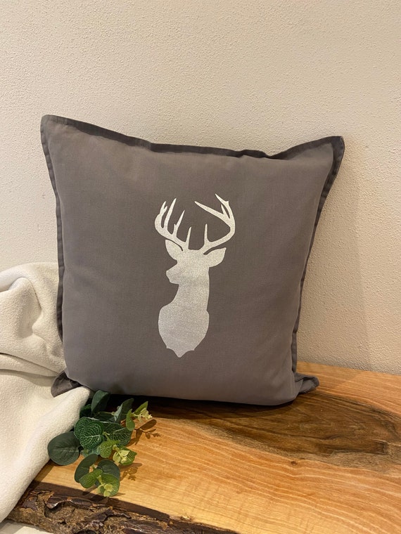 Pillow Deer Pillowcase Grey Green Pillowcase With Deer Deer Head Antlers Christmas Autumn Winter Gift Decoration Etsy Canada
