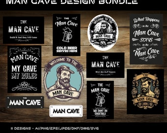 Man Cave design bundle digital download containing Ai, Eps, Svg, Png, Jpeg, Dwg, and Dxf files