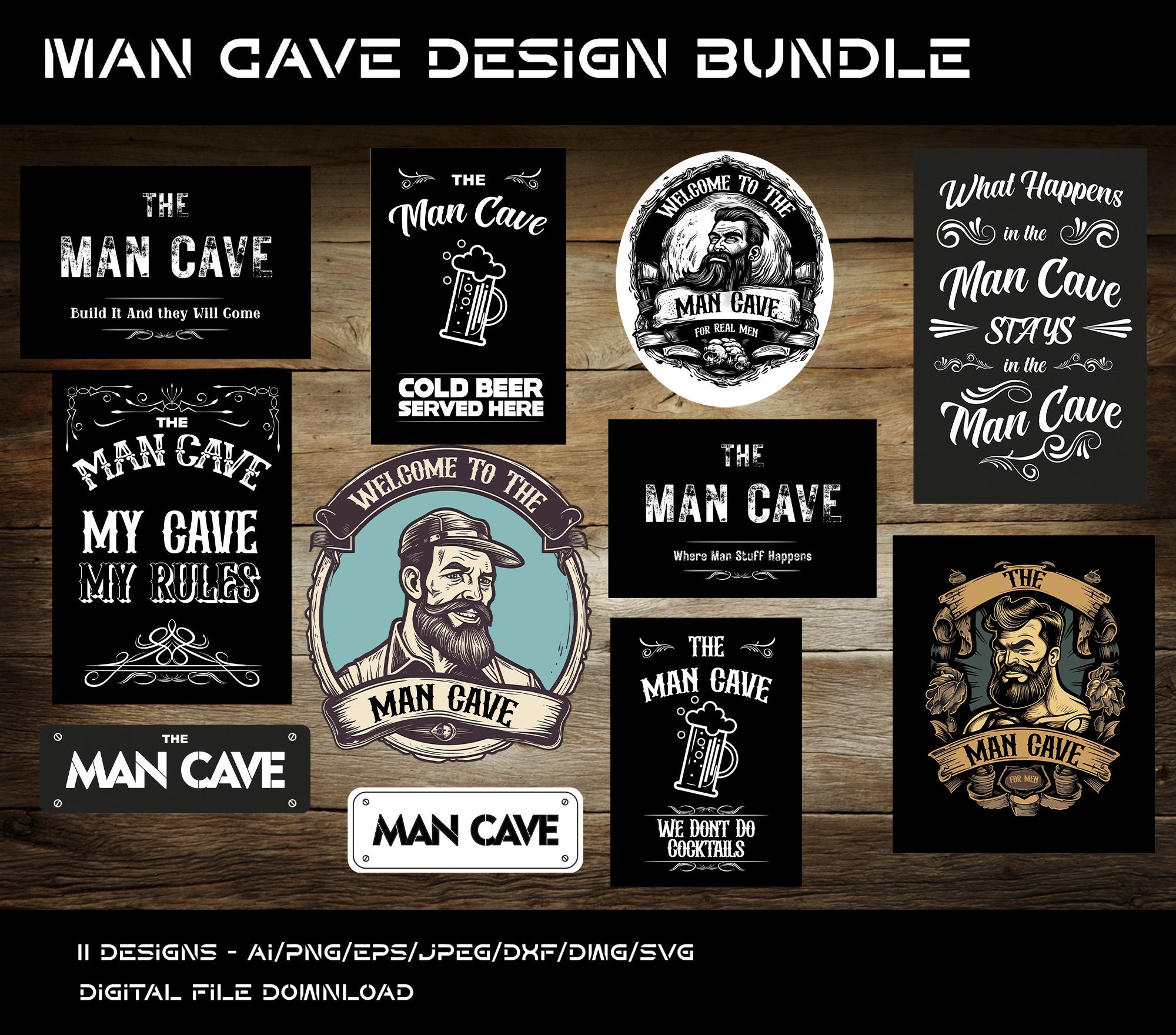 Man Cave Design Bundle Digital Download Containing Ai, Eps, Svg, Png