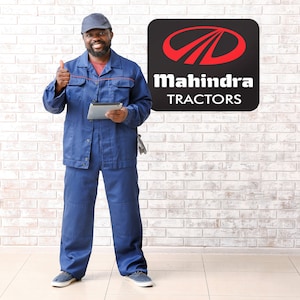 Mahindra Tractors Logo Metal Wall Sign: Garage, Bar, Man Cave (33-Inch)