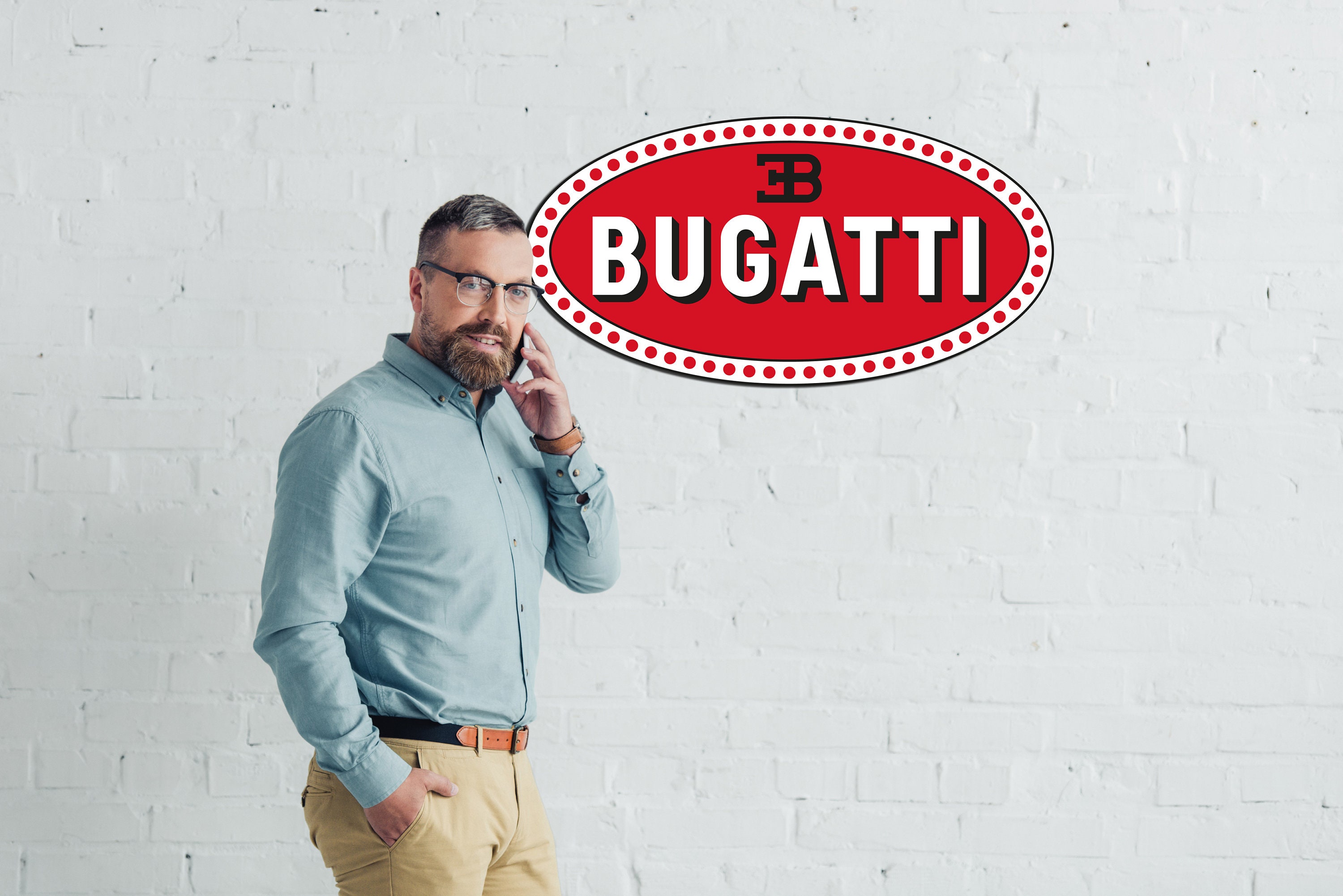 Panneau Mural Métal Logo Bugatti - Décoration Garage / Man Cave - Fait Main