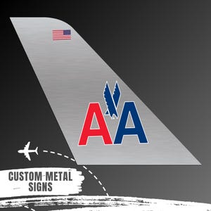 American Airlines Tail Metal Sign: Brushed Aluminum Aviation Art