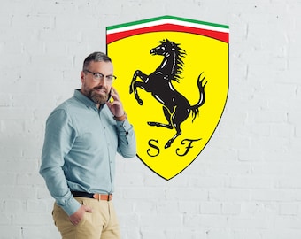 Large 42" Ferrari Shield Sign: Aluminum Garage Decor, Man Cave Art