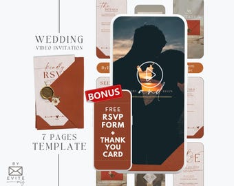 digital terracotta Wedding Invitation template, burnt orange Wedding video invitation suite template, animated photo wedding invitation, MW9