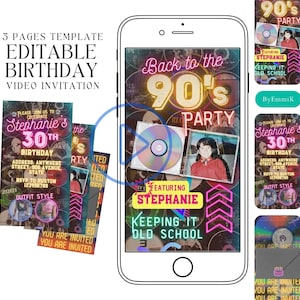 back to the 90s birthday party invitation video, animated back to 2000s birthday invite template, digital retro birthday invitation template