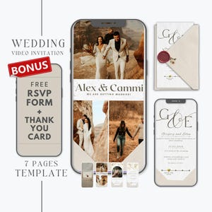 Digital modern wedding invitation suite template with envelope and photo, animated minimalist wedding photo invitation video template