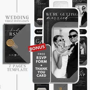 modèle vidéo numérique de faire-part de mariage, modèle vidéo noir d'invitation à une suite de mariage, modèle animé de faire-part de mariage et de RSVP. MW5