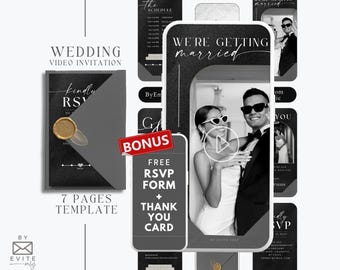 digital Wedding Invitation video template, black wedding suite invite video template, animated wedding invitation and rsvp template. MW5