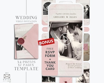 pink digital Wedding Invitation template, animated Wedding video invitation, pink wedding invitation suite, editable wedding invite, MW11